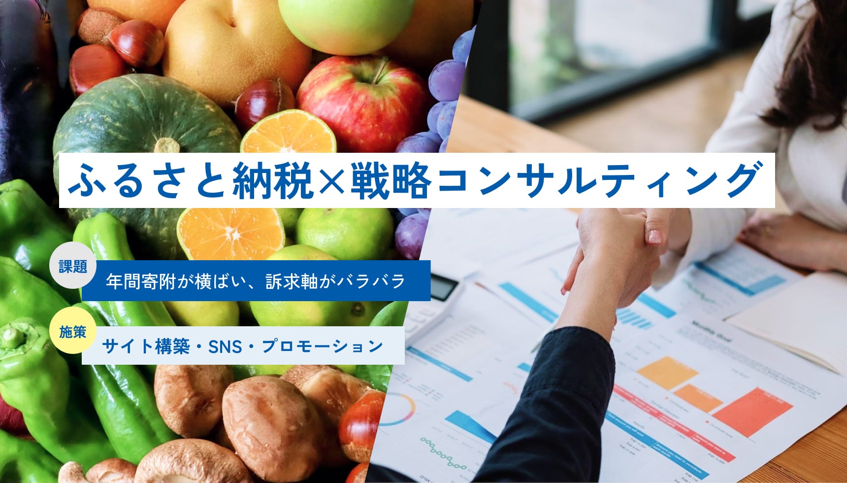 ［ふるさと納税×戦略コンサルティング］課題：年間寄附が横ばい、訴求軸がバラバラ｜施策：サイト構築・SNS・プロモーション