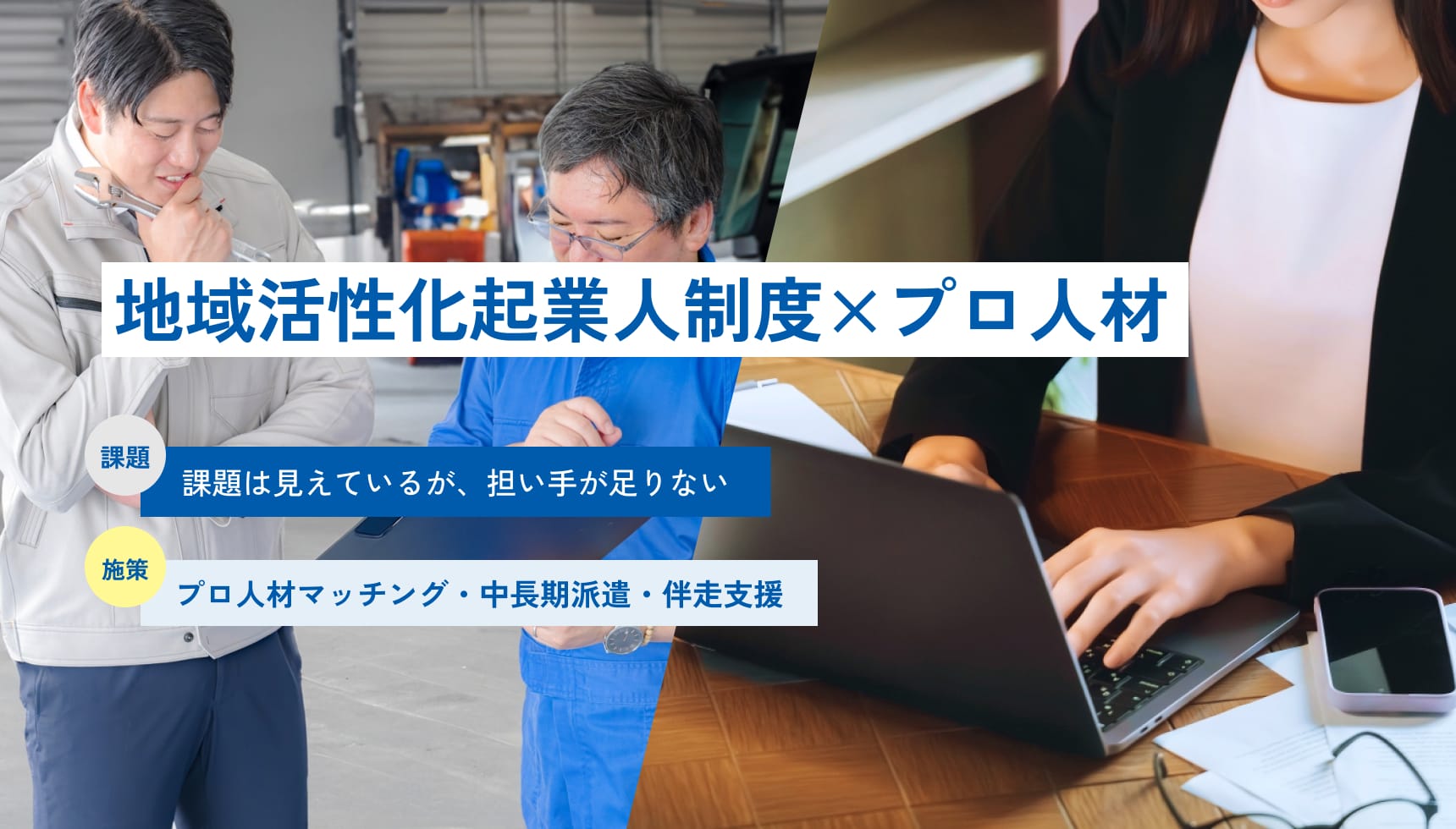 ［地域活性化起業人制度×プロ人材］課題：課題は見えているが、担い手が足りない｜施策：プロ人材マッチング・中長期派遣・伴走支援